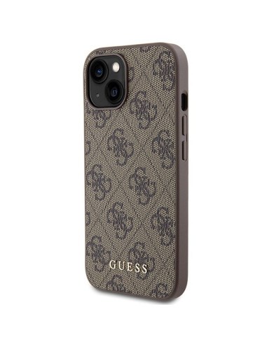 Véritable GUESS Case GUHCP15SG4GFBR pour iPhone 15 (4G Metal Logo / Brown)