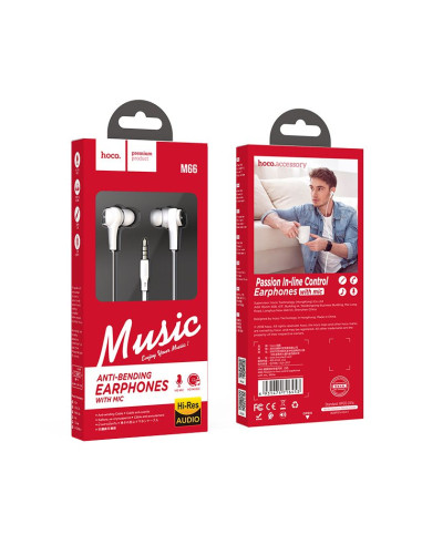 HOCO kit HF / ecouteurs intra-auriculaires jack 3,5mm avec micro M66 blanc