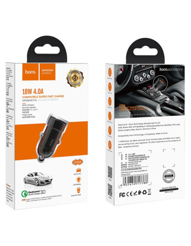HOCO chargeur voiture Flash power QC 3.0 4A 18W Z32A noir