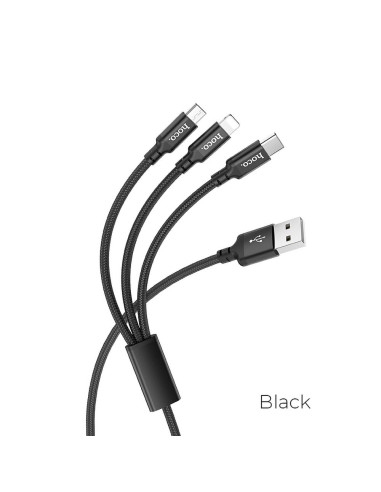 HOCO cable USB cable speed 3en1 Type C + Lightning 8-pin + Micro X14 TIMES noir