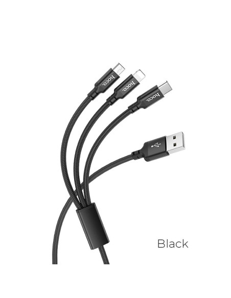 HOCO cable USB cable speed 3en1 Type C + Lightning 8-pin + Micro X14 TIMES noir