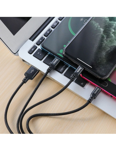 HOCO cable USB cable speed 3en1 Type C + Lightning 8-pin + Micro X14 TIMES noir