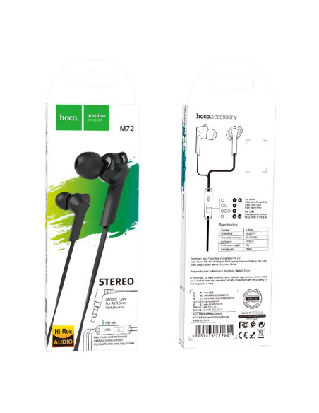 HOCO ecouteurs jack 3,5mm avec micro M72 noir