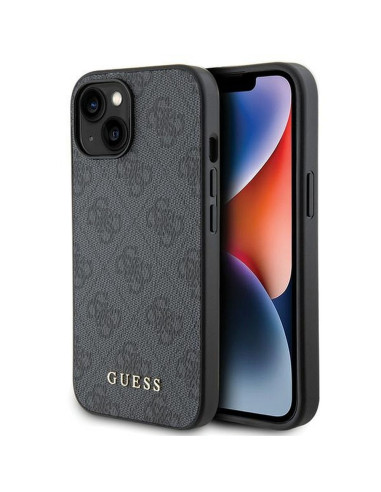 Véritable GUESS Case GUHCP15SG4GFGR pour iPhone 15 (4G Metal Logo / Grey)
