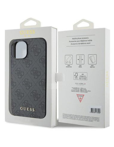 Véritable GUESS Case GUHCP15SG4GFGR pour iPhone 15 (4G Metal Logo / Grey)