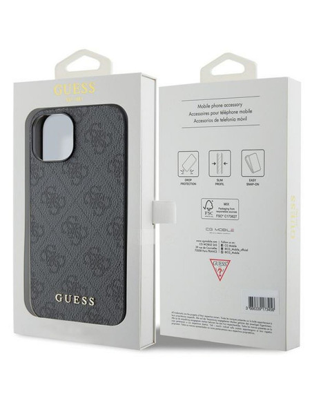 Véritable GUESS Case GUHCP15SG4GFGR pour iPhone 15 (4G Metal Logo / Grey)