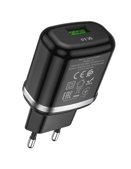 HOCO chargeur secteur USB 3A QC3.0 Fast Charge Special Single Port avec cable Micro N3 noir