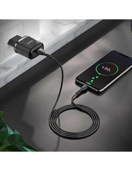 HOCO chargeur secteur USB 3A QC3.0 Fast Charge Special Single Port avec cable Micro N3 noir