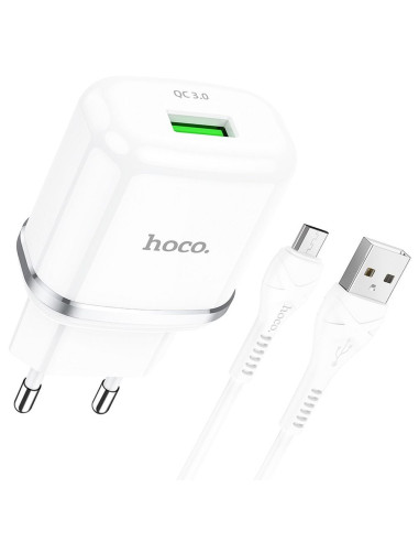 HOCO chargeur secteur USB 3A QC3.0 Fast Charge Special Single port avec cable Micro N3 blanc