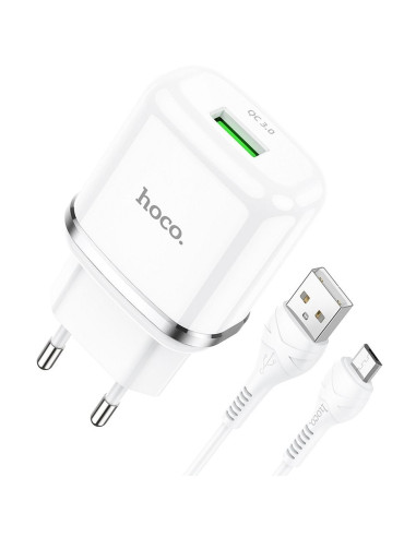 HOCO chargeur secteur USB 3A QC3.0 Fast Charge Special Single port avec cable Micro N3 blanc