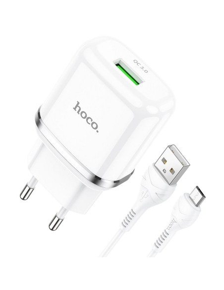 HOCO chargeur secteur USB 3A QC3.0 Fast Charge Special Single port avec cable Micro N3 blanc