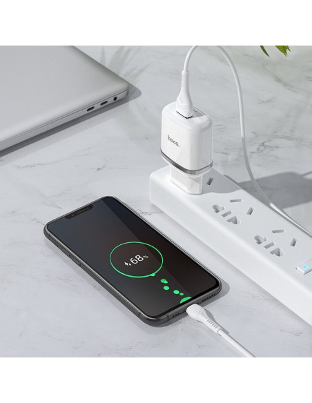 HOCO chargeur secteur USB 3A QC3.0 Fast Charge Special Single port avec cable Micro N3 blanc