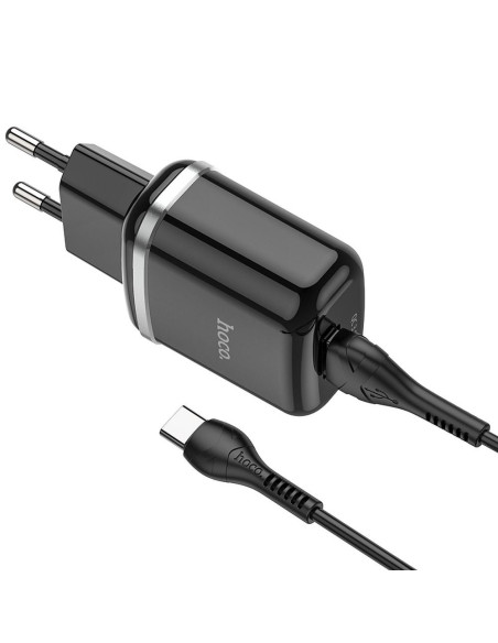 HOCO chargeur secteur USB 3A QC3.0 Fast Charge Special Single Port avec cableType C N3 noir