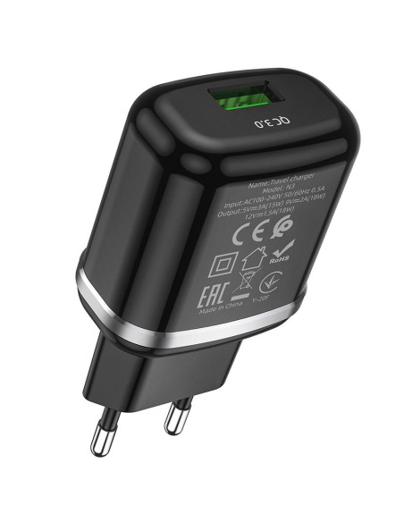 HOCO chargeur secteur USB 3A QC3.0 Fast Charge Special Single Port avec cableType C N3 noir