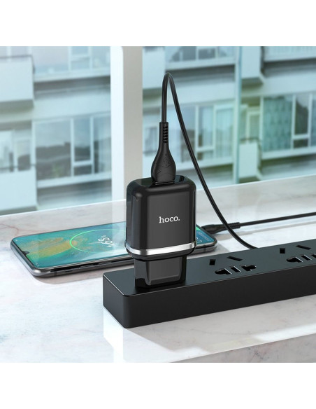 HOCO chargeur secteur USB 3A QC3.0 Fast Charge Special Single Port avec cableType C N3 noir