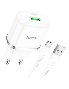 HOCO chargeur secteur USB 3A QC3.0 Fast Charge Special Single Port avec cable Type C N3 blanc 2