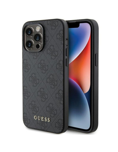 Véritable GUESS Case GUHCP15LG4GFGR pour iPhone 15 PRO (4G Metal Logo / Grey)