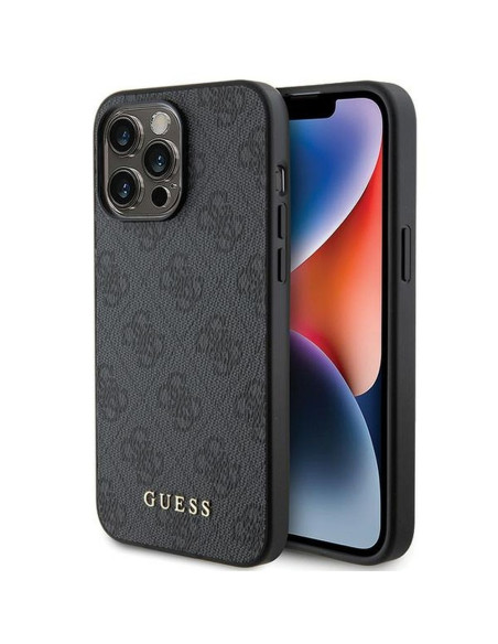Véritable GUESS Case GUHCP15LG4GFGR pour iPhone 15 PRO (4G Metal Logo / Grey)