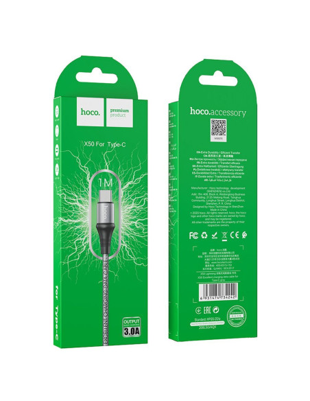 HOCO Câble USB A vers Type C 3A X50 1 m gris