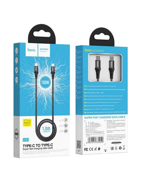 HOCO câble USB - Type C toExquisito Power Delivery PD 100W X50 1m NOIR