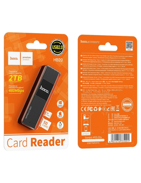 HOCO lecteur de carte mémoire 2w1 Mindful USB2.0