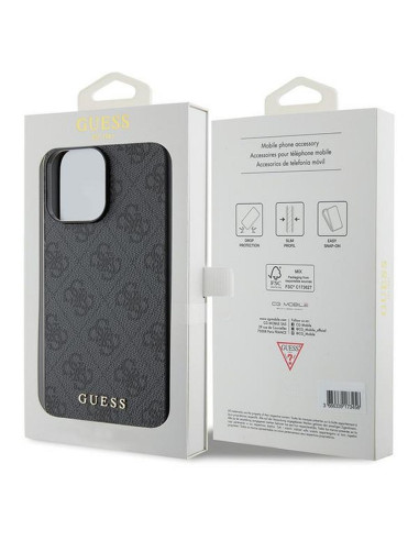 Véritable GUESS Case GUHCP15LG4GFGR pour iPhone 15 PRO (4G Metal Logo / Grey)
