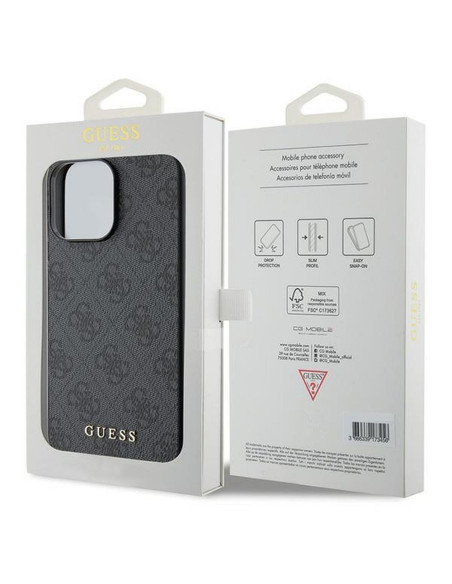 Véritable GUESS Case GUHCP15LG4GFGR pour iPhone 15 PRO (4G Metal Logo / Grey)
