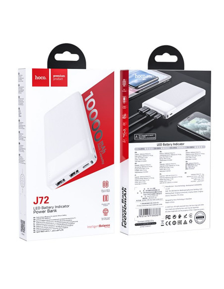 BATTERIE EXTERNE (Powerbank) HOCO 10 000mAh 2A 2xUSB + Type C J72 blanc