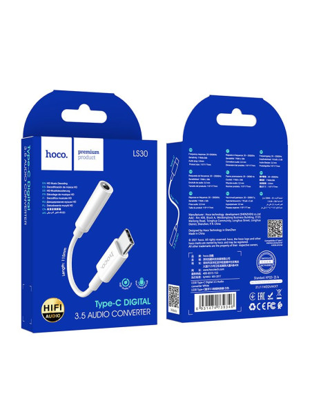 HOCO adaptateur HF / audio Type C - Jack 3,5mm LS30 blanc