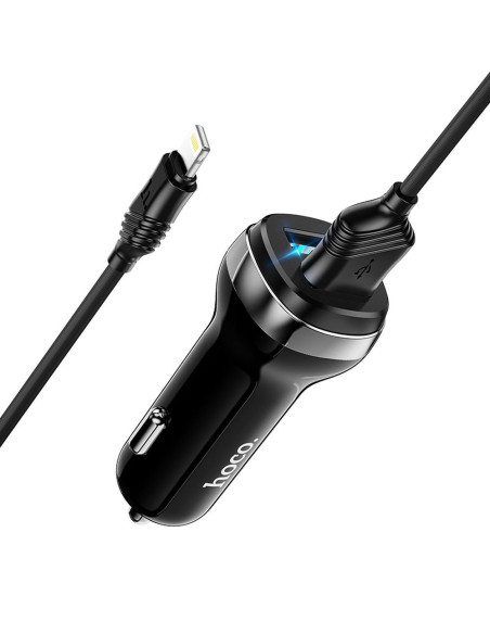 HOCO chargeur de voiture 2 x USB A + câble USB A vers Lightning 2,4A Z40 noir