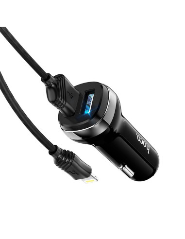 HOCO chargeur de voiture 2 x USB A + câble USB A vers Lightning 2,4A Z40 noir