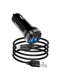 HOCO chargeur de voiture 2 x USB A + câble USB A vers Micro USB 2.4A Z40 noir