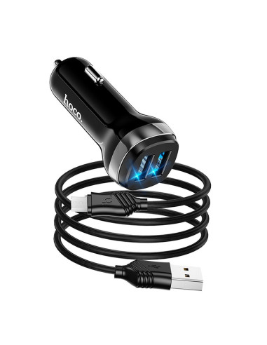 HOCO chargeur de voiture 2 x USB A + câble USB A vers Micro USB 2.4A Z40 noir