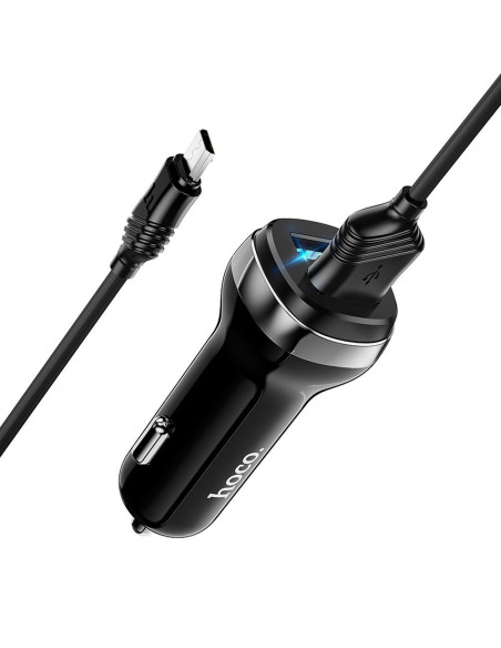 HOCO chargeur de voiture 2 x USB A + câble USB A vers Micro USB 2.4A Z40 noir