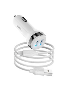 HOCO chargeur de voiture 2 x USB A + câble USB A vers Micro USB 2.4A Z40 blanc