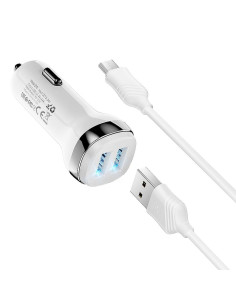 HOCO chargeur de voiture 2 x USB A + câble USB A vers Micro USB 2.4A Z40 blanc 2