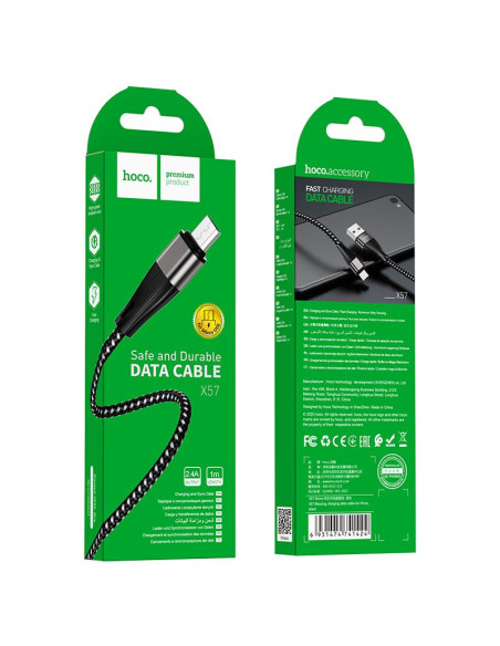 Câble HOCO USB vers Micro 2.4A Blessing X57 1 metre noir