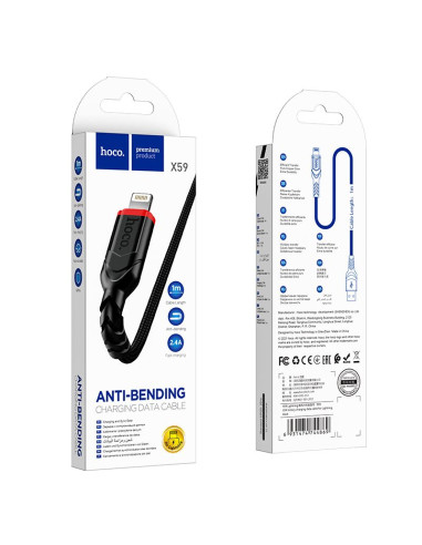 Câble USB HOCO pour iPhone Lightning 8-pin 2.4A VICTORY X59 1 me noir