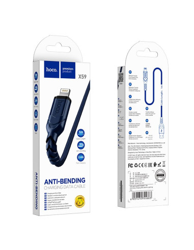 Câble USB HOCO pour iPhone Lightning 8-pin 2.4A VICTORY X59 1 me bleu