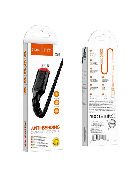 Câble HOCO USB vers Micro 2.4A VICTORY X59 1 me noir