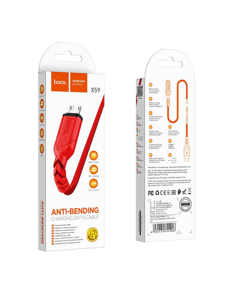 Câble HOCO USB vers Micro 2.4A VICTORY X59 1 me rouge