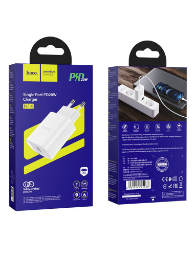 HOCO Type C PD 20W Fast Charge Smart Charging N14 chargeur secteur blanc