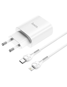 HOCO chargeur secteur Type C PD 20W Fast Charge Smart Charging avec cable pour iPhone Lightning 8-pin N14 blanc 2