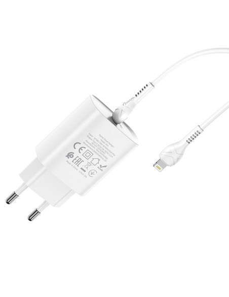 HOCO chargeur secteur Type C PD 20W Fast Charge Smart Charging avec cable pour iPhone Lightning 8-pin N14 blanc