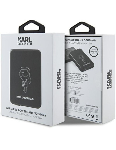 Batterie externe ( Powerbank ) avec charge par induction KARL LAGERFELD KLPBM5KIOTTGK 5000mAh 15W ( compatible Magsafe / noir)