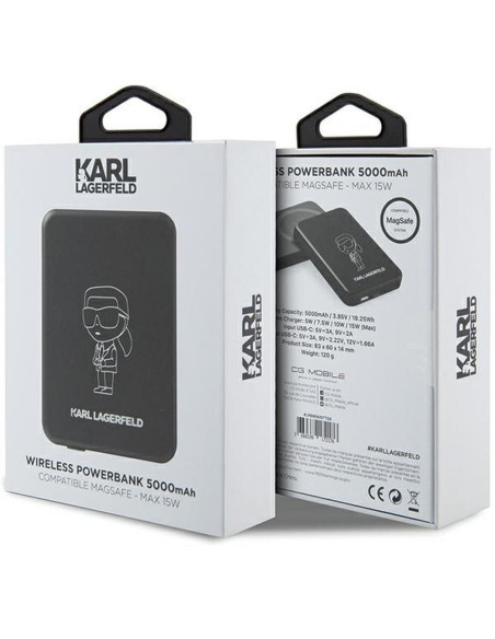 Batterie externe ( Powerbank ) avec charge par induction KARL LAGERFELD KLPBM5KIOTTGK 5000mAh 15W ( compatible Magsafe / noir)