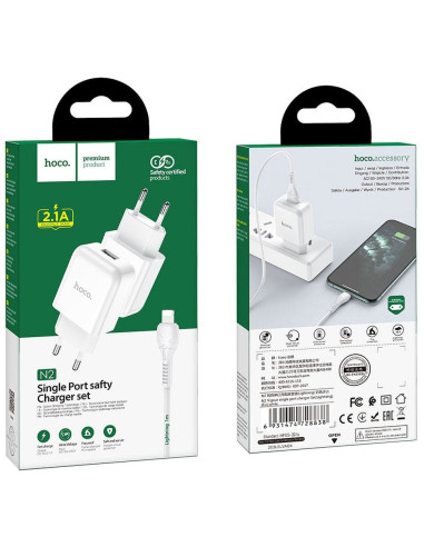 HOCO chargeur secteur USB + cable pour Lightning 8-pin 2A N2 Vigour blanc