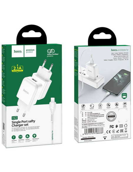 HOCO chargeur secteur USB + cable pour Lightning 8-pin 2A N2 Vigour blanc