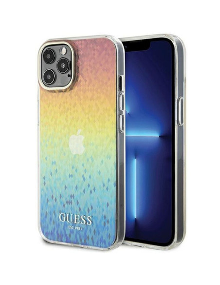 Véritable GUESS Case GUHCP12MHDECMI pour iPhone 12/12 Pro (IML Faceted Mirror / disco iridescent)
