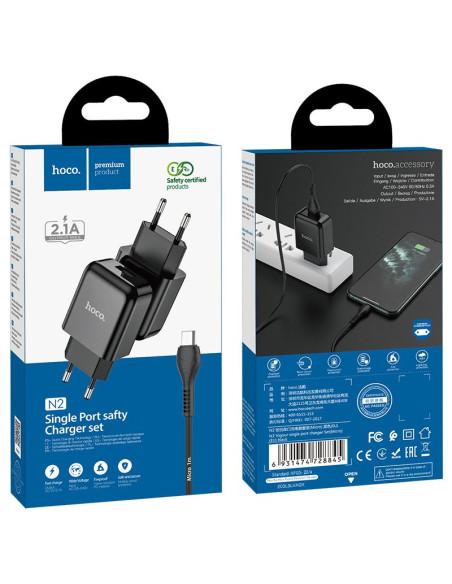 HOCO chargeur secteur USB + cable Micro 2.1A N2 Vigour noir